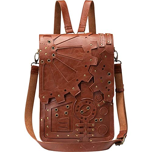 Dianzan Leder -rucksack Retro Steampunk Gears Messenger Bag Gothic Aktentasche Handheld Large Satchel School Tasche Camping Daypack von Dianzan