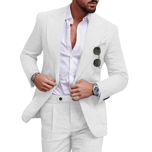 Diaryan Leinenanzug-Set für Herren, lässiger Smoking, 2-teilig, Normale Passform, Blazer, EIN-Knopf-Jacke und Hose, für Abschlussball, Hochzeit, Party, Weiss/opulenter Garten, M Diaryan Leinenanzug-Set für Herren, lässiger Smoking, 2-teilig, Normale Passform, Blazer, EIN-Knopf-Jacke und Hose, für Abschlussball, Hochzeit, Party, Weiss/opulenter Garten, M von Diaryan