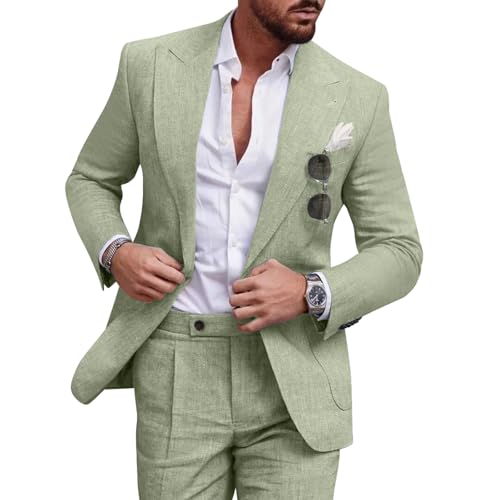 Diaryan Leinenanzug-Set für Herren, lässiger Smoking, 2-teilig, normale Passform, Blazer, Ein-Knopf-Jacke und Hose, für Abschlussball, Hochzeit, Party, Hellgrün, M Diaryan Leinenanzug-Set für Herren, lässiger Smoking, 2-teilig, normale Passform, Blazer, Ein-Knopf-Jacke und Hose, für Abschlussball, Hochzeit, Party, Hellgrün, M von Diaryan
