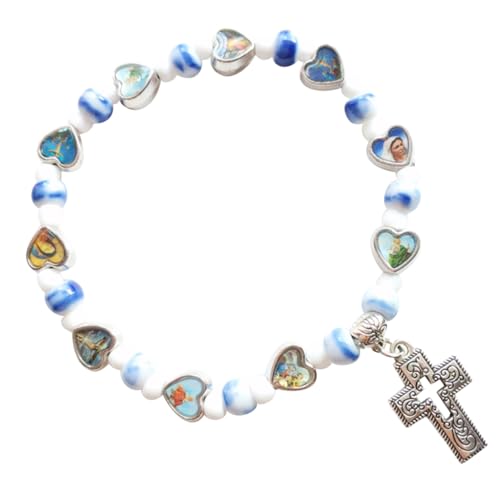 Diarypiece Perlen-Kreuz-Armband, Charm, elastische Armbänder, für Herren und Damen, christlicher Schmuck von Diarypiece