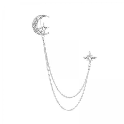 Dickly 6x Kette Mond Und Stern Strass Quaste Brosche Anzug Kragen Brosche Anstecknadel Abzeichen für Ornament Feier Hemd Krawatte Hut Schal von Dickly