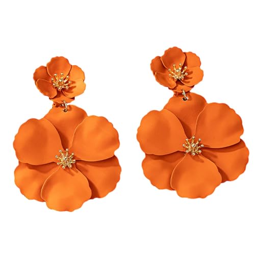 Dickly Blumen-Ohrringe, Blumen-Blütenblatt-Ohrringe, baumelnde Ohrringe, Tropfen-Ohrringe für Frauen, Orange von Dickly