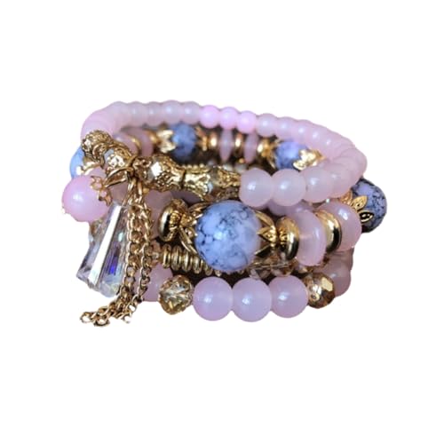 Dickly Mehrlagiges Perlenarmband, Perlenarmbänder, Schmuckmanschette, einzigartige Statement-Armbänder für Frauen und Männer im Boho-Stil zum Anziehen am, ROSA von Dickly