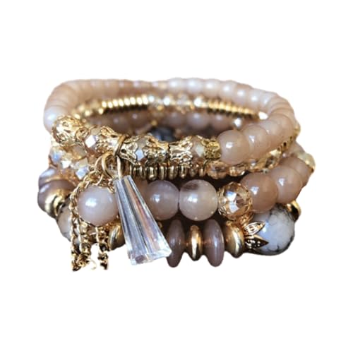 Dickly Mehrlagiges Perlenarmband, Perlenarmbänder, Schmuckmanschette, einzigartige Statement-Armbänder für Frauen und Männer im Boho-Stil zum Anziehen am, khaki von Dickly