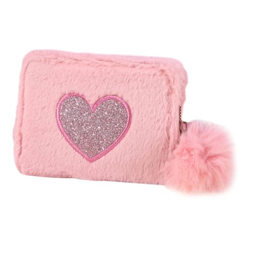 Dickly Plüsch-Geldbörse, Damen-Geldbörse, modische Clutch-Geldbörse mit Herzmuster, tragbare Kartenhalter-Handtasche für Pendler und Einkäufe, Rosa von Dickly