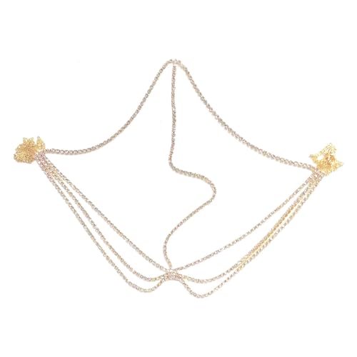 Dickly Strass-Kopfkette, Maskenkette, Braut-Kopfbedeckung, Stirnkette, Schmuck, Kopfbedeckung für Abschlussbälle, Tanzpartys, Gold von Dickly