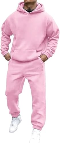 Didadihu Jogginganzug Herren Trainingsanzug Hausanzug Mit Oversized Essentials Pullover Y2K Stussy Hoodie Und Baggy Baumwolle Jogginghose Lang Trainingshose Jogger,Pink,S von Didadihu