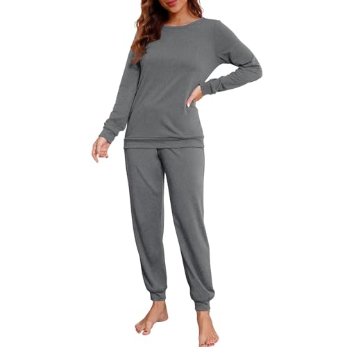 Didadihu Schlafanzug Damen Baumwolle Aesthetic Schlafanzug Hose Fleece Thermo Einteiler Schlafanzug Langarm Stillpyjama Kuschelig Skiny Nachtwäsche Unterwäsche Schlafanzüge Kurz Teenager von Didadihu