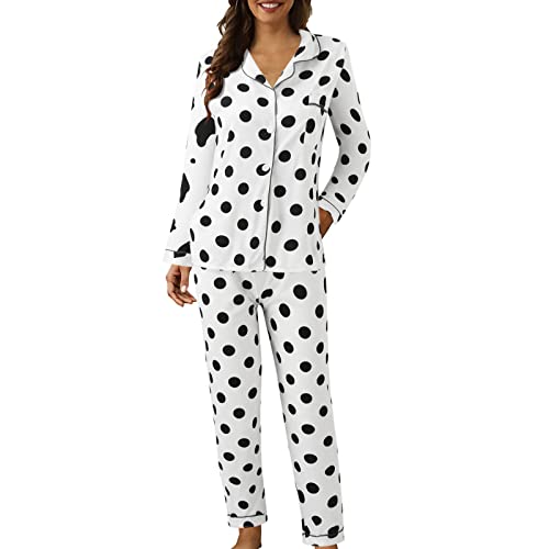 Didadihu Schlafanzug Damen Baumwolle Pyjama Set Lang Zweiteiliger Nachtwäsche Raglanärmel Sleepwear und Karierte Pyjamahose Hausanzug Freizeitanzug von Didadihu