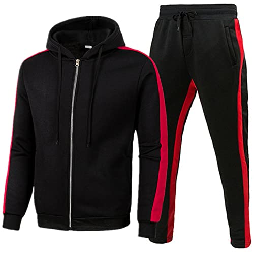 Jogginganzug Herren Trainingsanzug Hausanzug Mit Sport Outdoor Reißverschluss Sweatjacke Kapuzenjacke Kapuzenpullover Und Baggy Baumwolle Jogginghose Lang Trainingshose Jogger,#2 Schwarz2,XXL von Didadihu