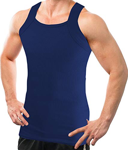 Different Touch Herren G-unit Style Tank Tops Square Cut Muscle Rib A-Shirts 2er Pack, Marineblau, XL von Different Touch