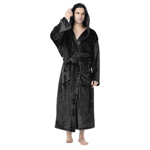 Dinnesis Bademantel Herren Baumwolle Morgenmantel Winter Hausmantel Herren Warm Plüsch Schlafanzug Herren Lang Mit Kapuze Saunamantel Große Größen Loungewear Fleece Robe S-5Xl von Dinnesis