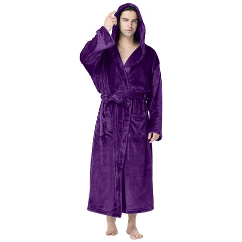 Dinnesis Bademantel Herren Baumwolle Morgenmantel Winter Hausmantel Herren Warm Plüsch Schlafanzug Herren Lang Mit Kapuze Saunamantel Große Größen Loungewear Fleece Robe S-5Xl von Dinnesis