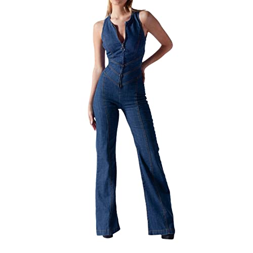 Dinnesis Frauen Mode Playsuits Overall Denim Täglichen Hohe Taille Ärmellos Zurück Herz Muster frauen Overall Jumpsuit Damen Elegant Kurz Rot (Blue, S) von Dinnesis