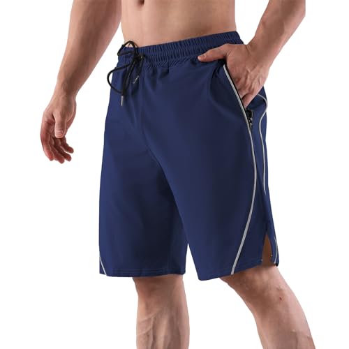 Dinnesis Herren Sommer Fitness Sport Freizeit einfarbig schwarz einlagige Shorts für Männer Hosen Herren Rot (Navy, XXL) von Dinnesis