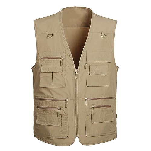 Dinnesis Herren Sommer Outdoor Weste Angeln Weste ärmellos Freizeit Jagd Herrenwesten Trekking Wander Weste Reporterwesten Safari Weste mit Vielen Taschen Leichte Funktionale Arbeitsweste von Dinnesis