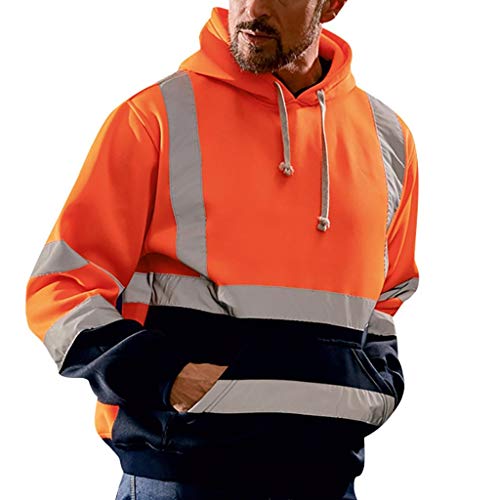 Dinnesis Verkehr Arbeitsjacke Herren, Reflektierend Hoodie Kapuzen, Reißverschluss Warnjacke Baustelle Sicherheitsjacke Kapuzenpullover Gelb Orange Grün Warnschutz reflektierende Jacke Herren 4XL von Dinnesis