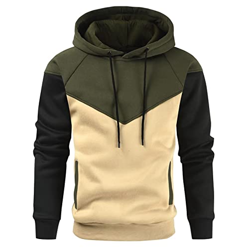 Hoodie Herren-Kapuzenpullover für Herbst/Winter Lässiger Patchwork-Fleece Kapuze mit Taschen und Kordelzug Herren Winter Warm Männer Hoodies Dreifarbiges von Dinnesis