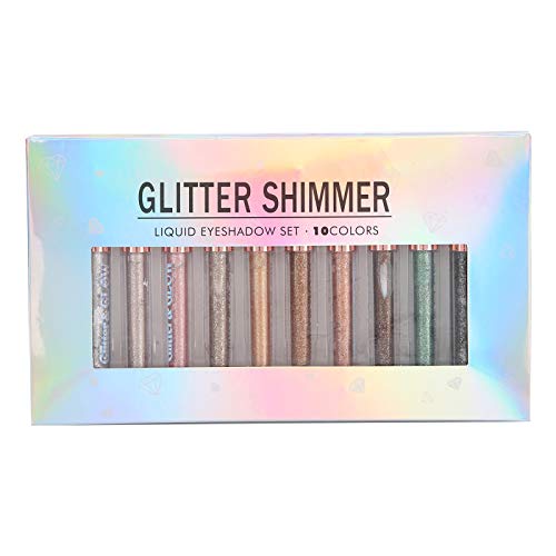 10 Farben Lidschatten - Glitter Liquid Eyeshadow Set Langanhaltender Lidschatten Hochpigmentierter Lidschatten Liquid Sparkling Eyeshadow Eye Makeup Tool für Frauen und Mädchen von Dioche