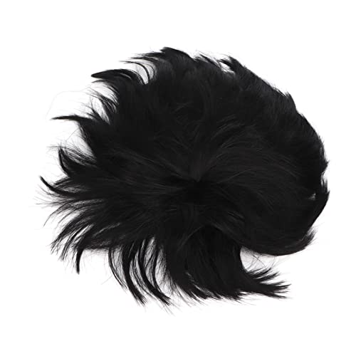 Herren Stirn Haaransatz Toupee Schwarz Kurze Topper Perücke Echtes Echthaar Bequeme Atmungsaktive Herren Haar Topper Perücke für Tägliches Halloween Cosplay von Dioche