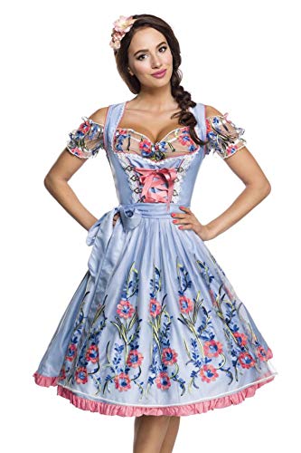 Dirndline Damen Romantisches Dirndl inkl. Spitzenbluse Kleid f?r besondere Anl?sse, blau/rosa/wei?, L von Dirndline