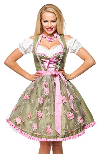 Dirndline Damen Dirndl mit Blumensch?rze Kleid f?r besondere Anl sse, Gr?n/Pink, XL EU von Dirndline