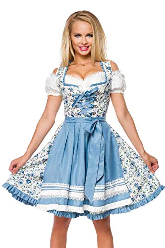 Dirndline Damen Romatisches Bl?mchen-Dirndl Kleid f?r besondere Anl?sse, wei?/blau, M von Dirndline