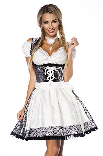 Dirndline Damen Premium Dirndl mit Bluse Kleid f?r besondere Anl?sse, Silber/wei?/schwarz, S von Dirndline