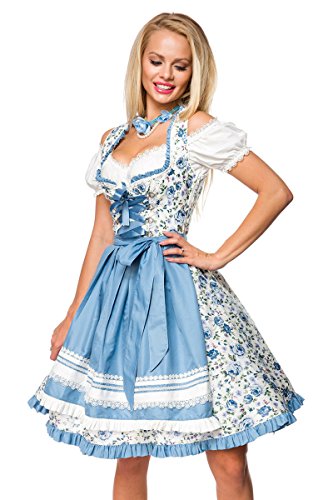 Dirndline Damen Romatisk blomsterdirndl Kleid f r besondere Anl sse, Wei?/Blau, XXL EU von Dirndline