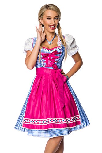 Dirndline Damen Traditionelles Karodirndl Kleid f?r besondere Anl?sse, pink/blau/wei?, S von Dirndline