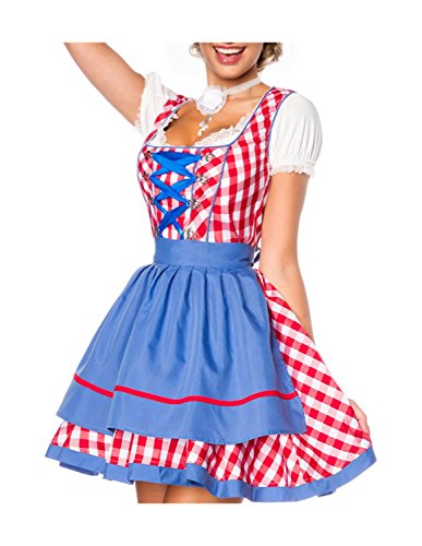 Dirndline Damen Traditionelles Minidirndl Kleid für besondere Anlässe, rot/blau/weiß, XS von Dirndline