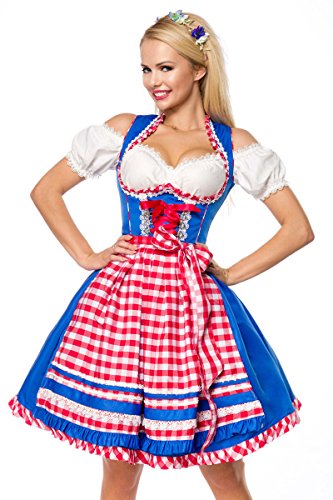 Dirndline Damen Unterbrustdirndl mit Karosch?rze Kleid f?r besondere Anl?sse, blau/rot/wei?, 2XL von Dirndline