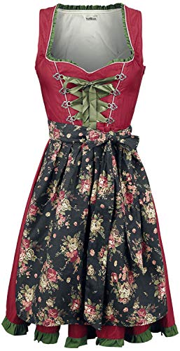 Dirndline Damen Verträumtes Dirndl mit Denim Kleid für besondere Anlässe, rot/grün, L von Dirndline