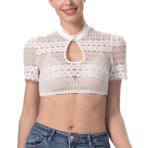 Dirndlparty Dirndlbluse Mandarinkragen Kurzarm für Damen, Creme Blumen Dirndl Bluse für Kleine Oberweite, Modern Hochgeschlossen Trachtenbluse mit Tropfenausschnitt für Oktoberfest Dirndlparty Dirndlbluse Mandarinkragen Kurzarm für Damen, Creme Blumen Dirndl Bluse für Kleine Oberweite, Modern Hochgeschlossen Trachtenbluse mit Tropfenausschnitt für Oktoberfest von Dirndlparty