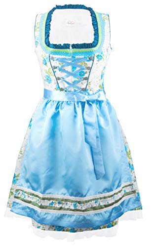 Dirndlspatz ABVERKAUF/Sale Dirndl Damen Set 3 teilig Diana in Hellblau Grün Gr 34 36 38 40 42 44 46 48 50 52 54 Festliche Midi Dirndl Blumen Trachtenkleid 3 TLG Volksfest von Dirndlspatz