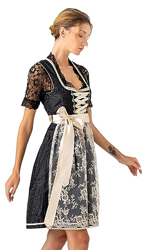 Dirndlspatz Midi Dirndl Damen aus Exklusiver Kollektion inkl. Spitzenschürze schwarz 1003 Gr. 40 von Dirndlspatz