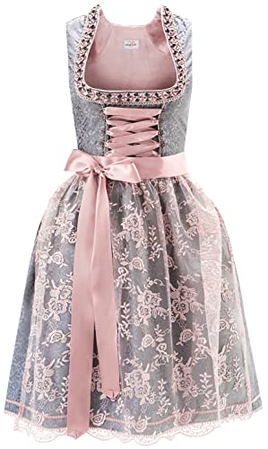 Dirndlspatz Midi Dirndl Damen grau rosa aus Exklusiver Kollektion inkl. Spitzenschürze (as3, Numeric, Numeric_38, Regular, Regular) von Dirndlspatz