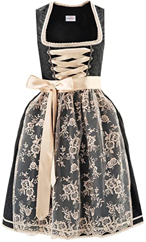 Midi Dirndl Damen schwarz aus Exklusiver Kollektion inkl. Spitzenschürze Gr. 38 von Dirndlspatz