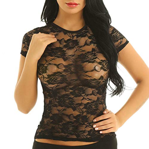 Damen Kurzarm Bluse, Frauen Durchsichtige Kurze Ärmel Sheer Mesh Nahtlose Arm Shaper Crop Tops T Shirt Netz Unterhemd Reizwäsche Mesh Erotik Dessous Body Tunika Tank Top Oberteile transparente Bluse von Dislsokrhov