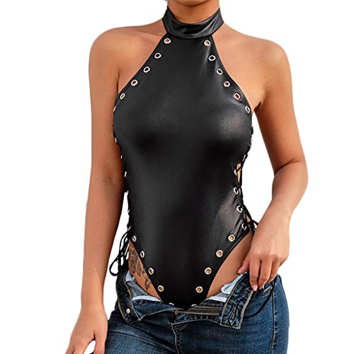 Damen Wetlook Body Rückenfrei Bodysuit Spaghetti Träger Top Babydoll Aushöhlen Jumpsuit Unterwäsche Clubwear Erotik Lingerie Frauen Stringbody Reizwäsche Clubwear Ouvert Dessous High Cut Thong von Dislsokrhov