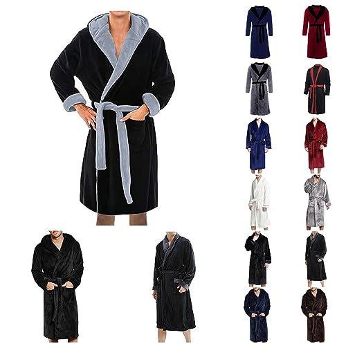 Dislsokrhov Bademantel Herren Kapuze, Weicher Fleece, Morgenmantel Herren, Nachtwäsche & Bademäntel Herren-Morgenmantel Superweicher Fleece-Bademantel Kuschelige Schalkragen Loungewear, 4XL von Dislsokrhov