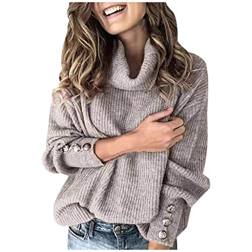 Dislsokrhov Damen Pullover Winter Dicker Strickpullover Damen Retro Herbst Pullover Rollkragen Warm Dicke Linie Mode Einfarbig Selbstanbau Stretch Business Party Elegant Und Einfach 01 Grau, XL von Dislsokrhov