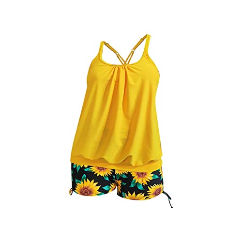 Dislsokrhov Damen Tankini Set Push Up Tankini Oberteil mit Dreieck Unterhosen Push up Damen Sport Tankini Set Zweiteiler Bademoden Bauchweg Tankini Set Tankini Oberteil Damen Gelb,XL von Dislsokrhov