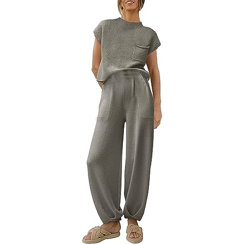 Dislsokrhov Damen Tracksuit Langarm Rundhalsausschnitt Einfarbig Zweiteiler Outfit Jogger Trainingsanzug Set Sweatshirt Jogginghose Freizeitanzug mit Taschen Sportanzug Leicht Einfarbig Loungewear von Dislsokrhov