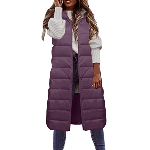 Dislsokrhov Damen Weste Stehkragen Steppweste Lang Leichte Warm Übergangsweste Daunenweste Casual Winterjacke Softshell-Weste Stehkragen Atmungsaktive Damenweste für Laufen Outdoor Wandern Lila,XXL von Dislsokrhov