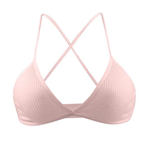 Dislsokrhov Damen Yoga Sport BH Gekreuzte Rücken Crop Tops Gepolstert Sports Bra Dünn Atmungsaktiv Bequem Sport BH Ohne Bügel Starker Halt Große Brüste Padded Cropped Top für Yoga Gym Rosa,M von Dislsokrhov