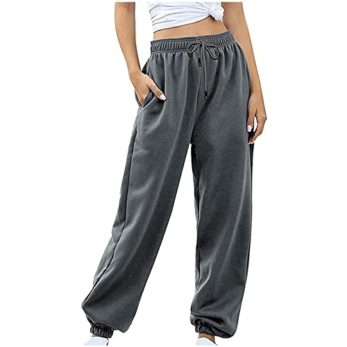 Dislsokrhov Sporthosen Damen Y2K Track Pants Damen Sweathose Vintage Bequeme Cargohose Mädchen Preppy Pants 2000Er Kleidung Winterhose Womens Schlabberhose 04-Dunkelgrau, S von Dislsokrhov