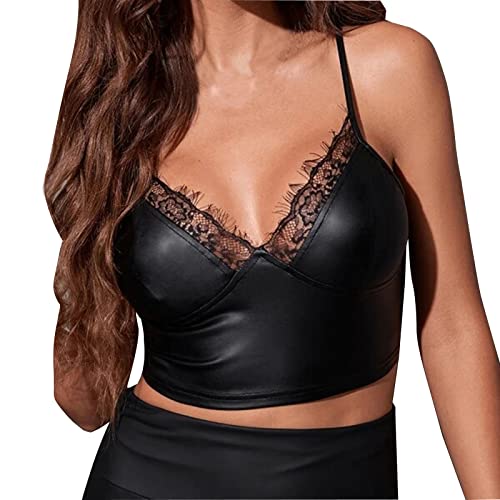 Hebe BH Offen Damen Latex BH Neckholder Wetlook Oberteil Busenfrei Sex Reizwäsche Brust Harness Kostüm Gogo Top Kreuz Strappy Bra Leder/Spitzen Bustier Oberteile Damen Wetlook BH Top Clubwear von Dislsokrhov