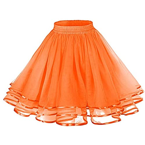 Tüllrock Damen Karneval Lang Elegant Elastisch Vintage A-Linie Knielang Unterrock 80er Rockabilly Tanzkleid Tütü Minirock Ballkleid Abendkleid für Täglich, Abschlussball, Party Orange,Einheitsgröße von Dislsokrhov