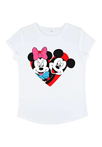 Disney Classics Mickey Mouse - MICKEY MINNIE HEART Women's Rolled-sleeve White L von Disney